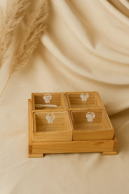 4 Piece Wooden Spice Jar Set with Acrylic Lids