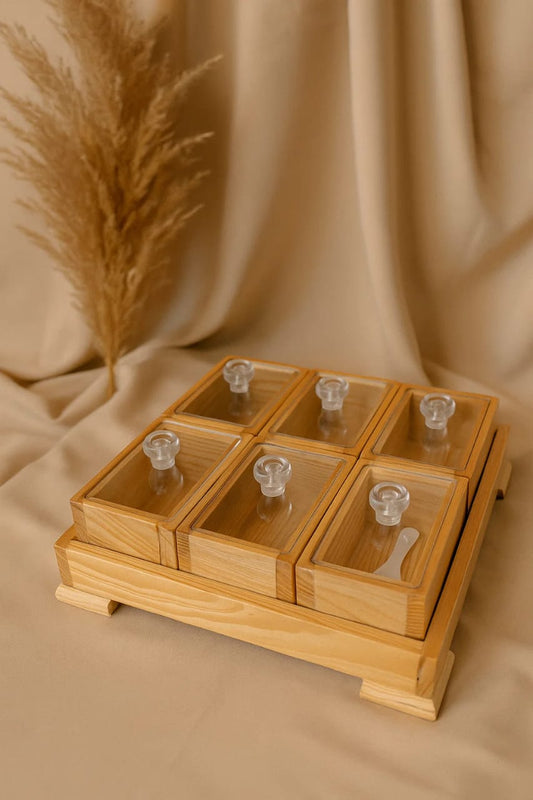 6 Piece Wooden Spice Jar Set with Acrylic Lids