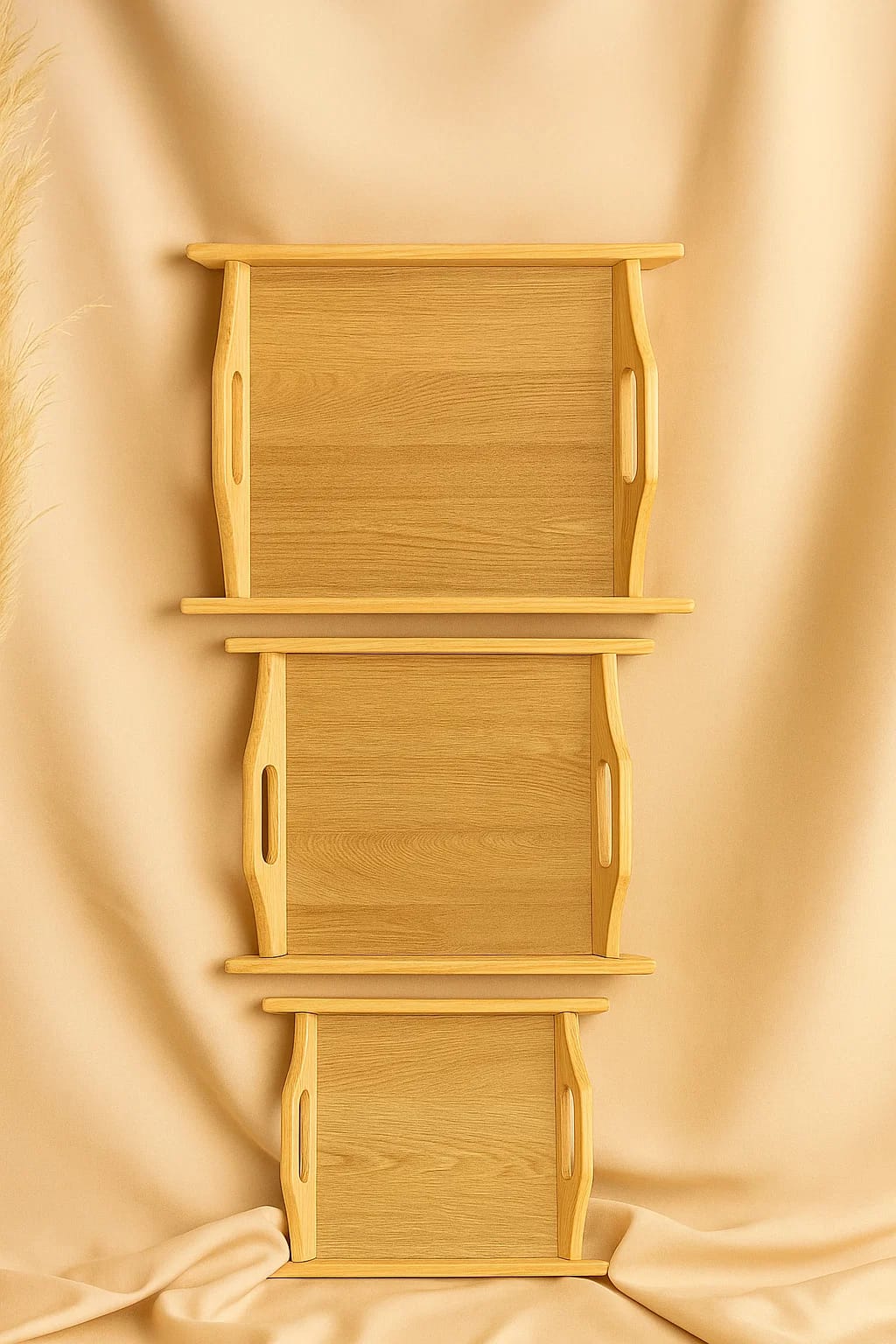 Natural Wooden Serving Tray – 3 Piece Set