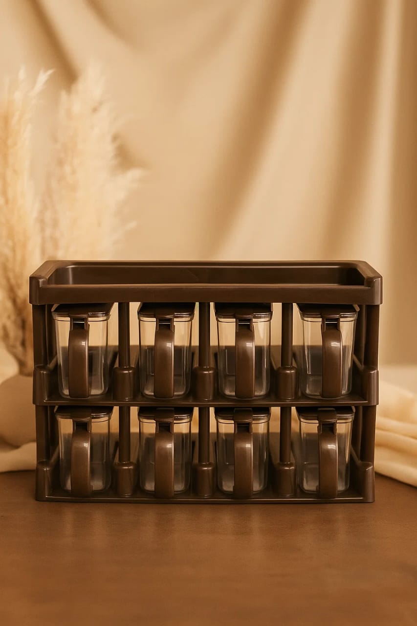 Elegant 8-in-1 Spice Jar Set with Organizer Rack โ