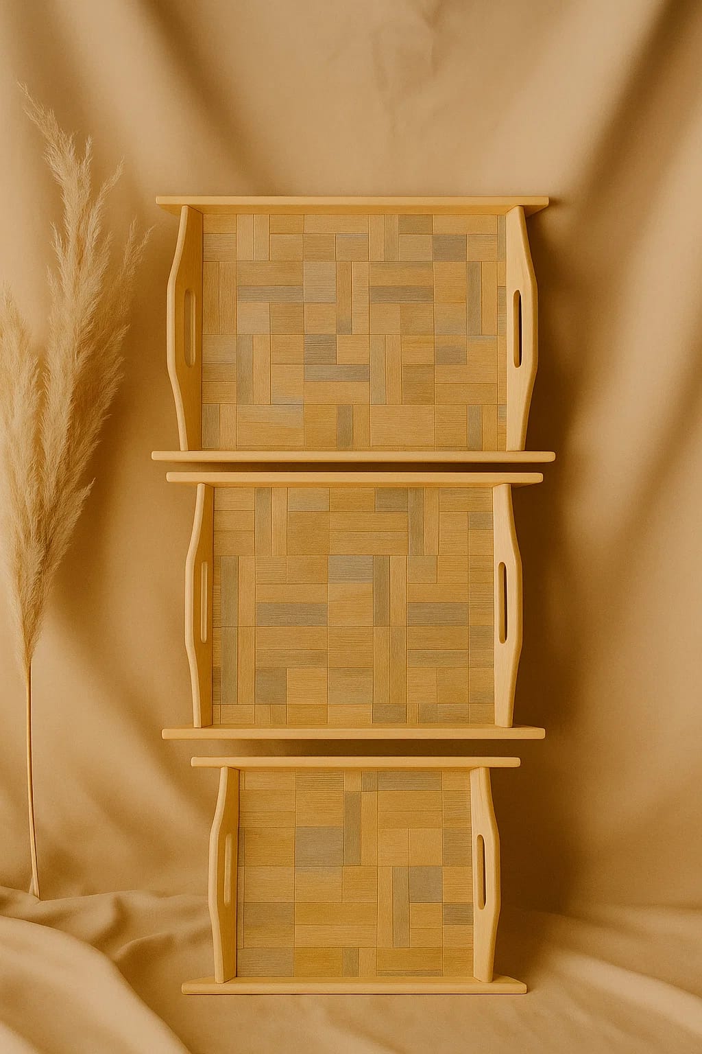 Design Natural Wooden Serving Tray – 3 Piece Set