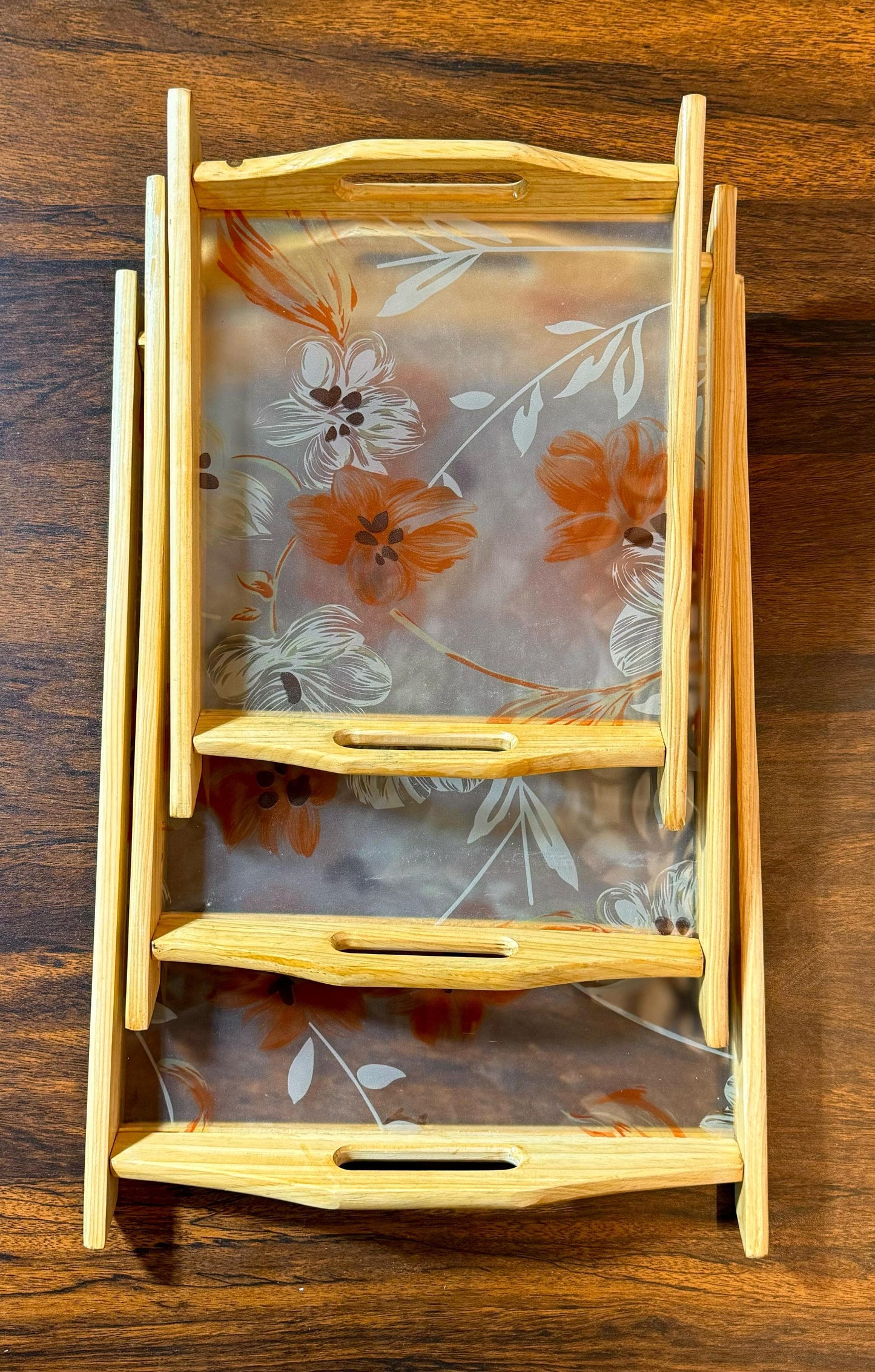 Wooden & Acrylic Serving Tray - 3 Piece Set