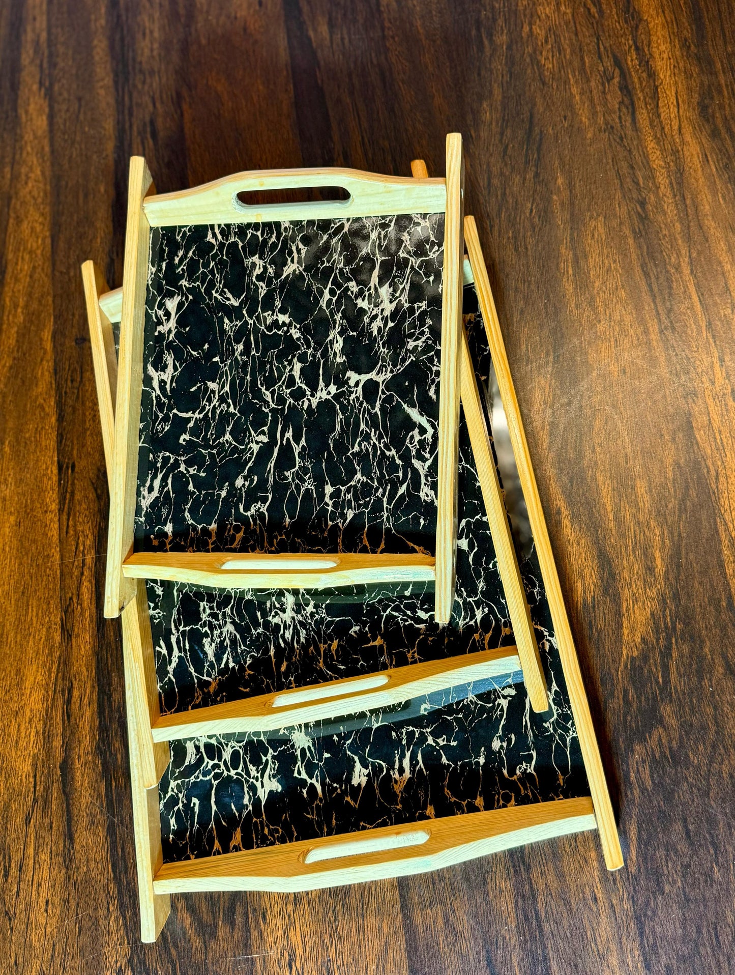 Wooden tray Set - with Black & Golden Design