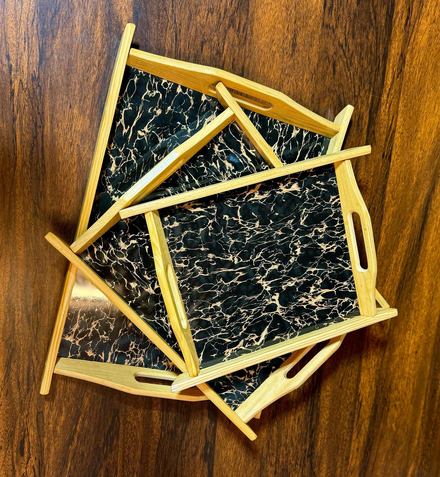 Wooden tray Set - with Black & Golden Design