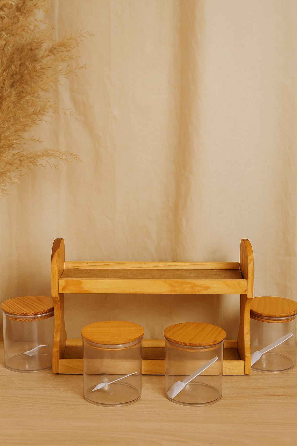 "Wooden Spice Rack - 6 Acrylic Jar"