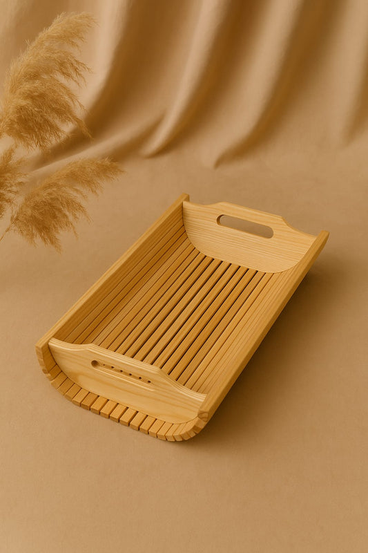 "Premium Wooden Serving Tray – Minimalist Slatted Design"