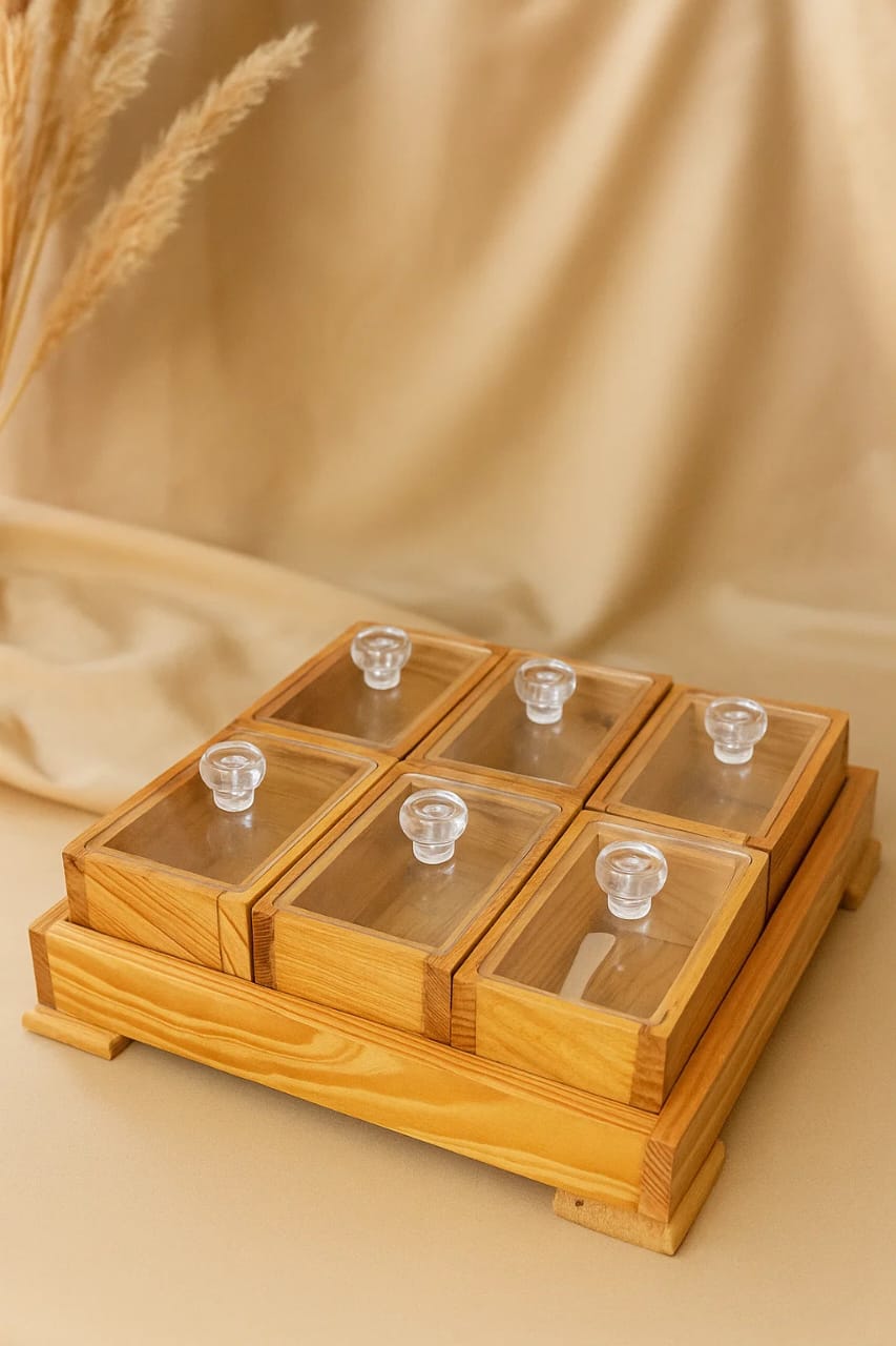 6 Piece Wooden Spice Jar Set with Acrylic Lids