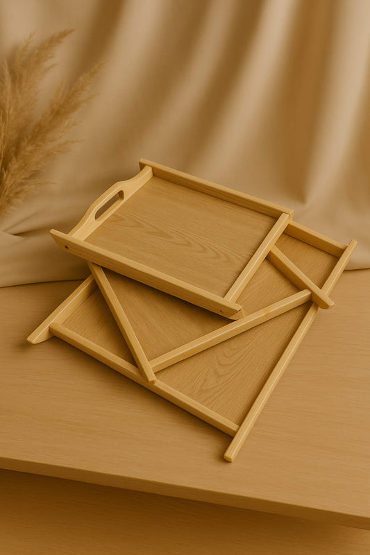 Natural Wooden Serving Tray – 3 Piece Set