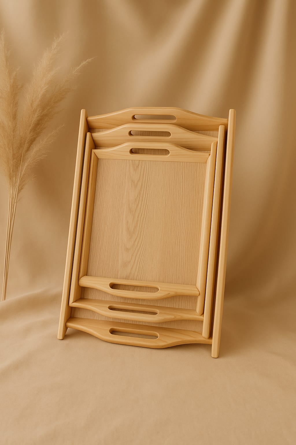 Natural Wooden Serving Tray – 3 Piece Set