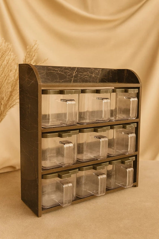 "kitchen Spice Rack - 9 Jar Spice" (Black)