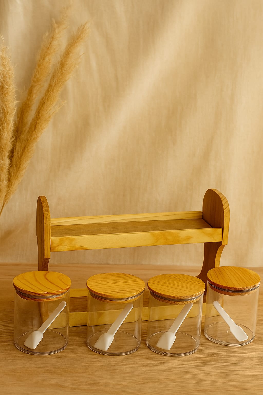 "Wooden Spice Rack - 6 Acrylic Jar"