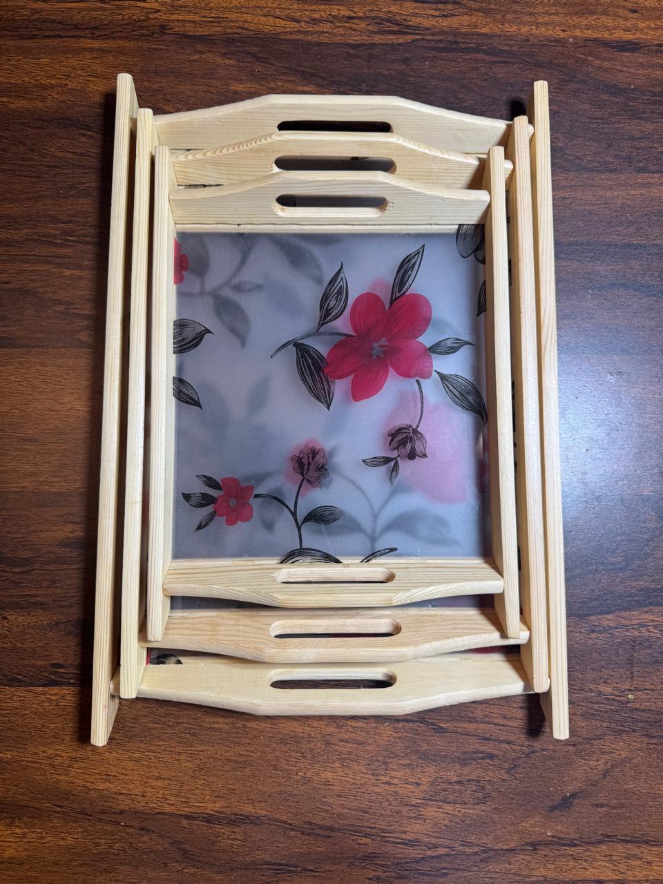 Wooden & Acrylic Serving Tray - 3 Piece Set